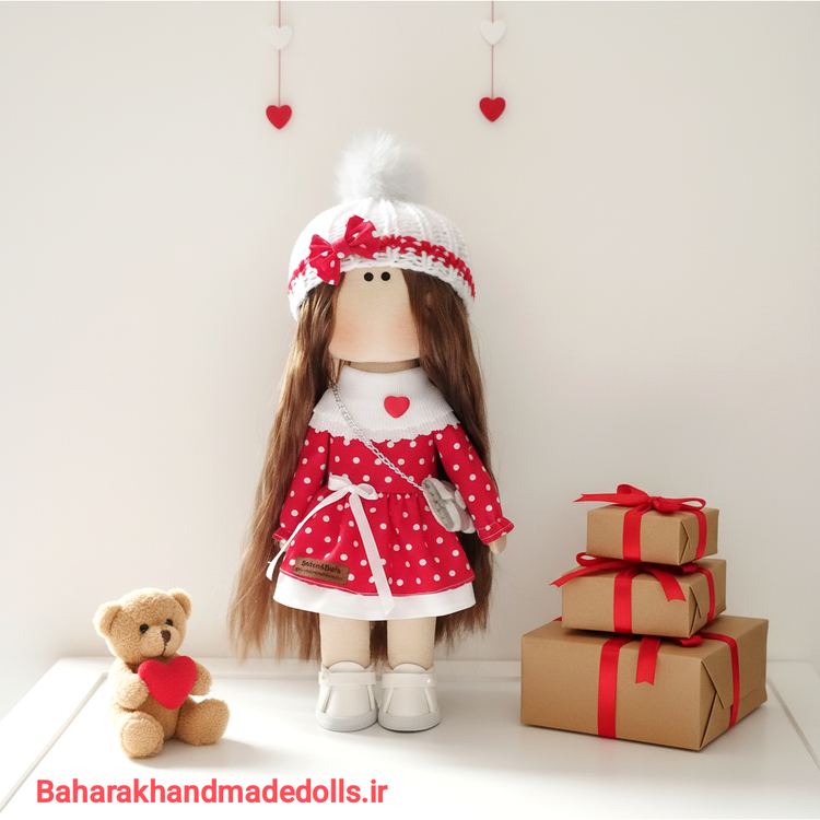 عروسک روسی قرمز سفید خالدار ۳۰ سانتی سرچرخشی - بهارک