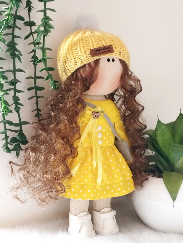 💛عروسک روسی دخترانه30سانتی سرچرخشی مدل پیراهن زرد خالدار💛(ارسال رایگان)